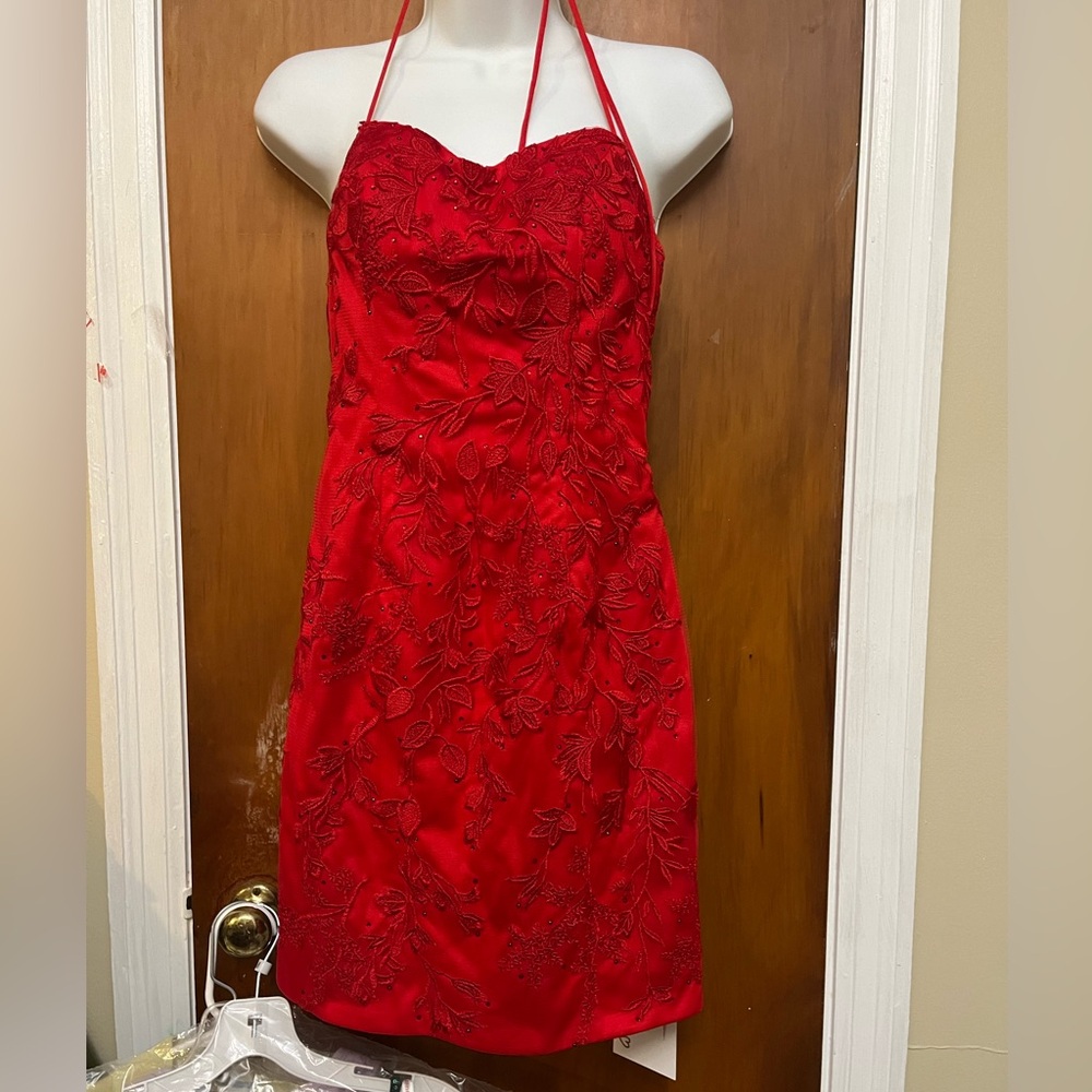 🆕 Elegant Red Halter Dress. Pro. Night Out. Celebration.  Size 6